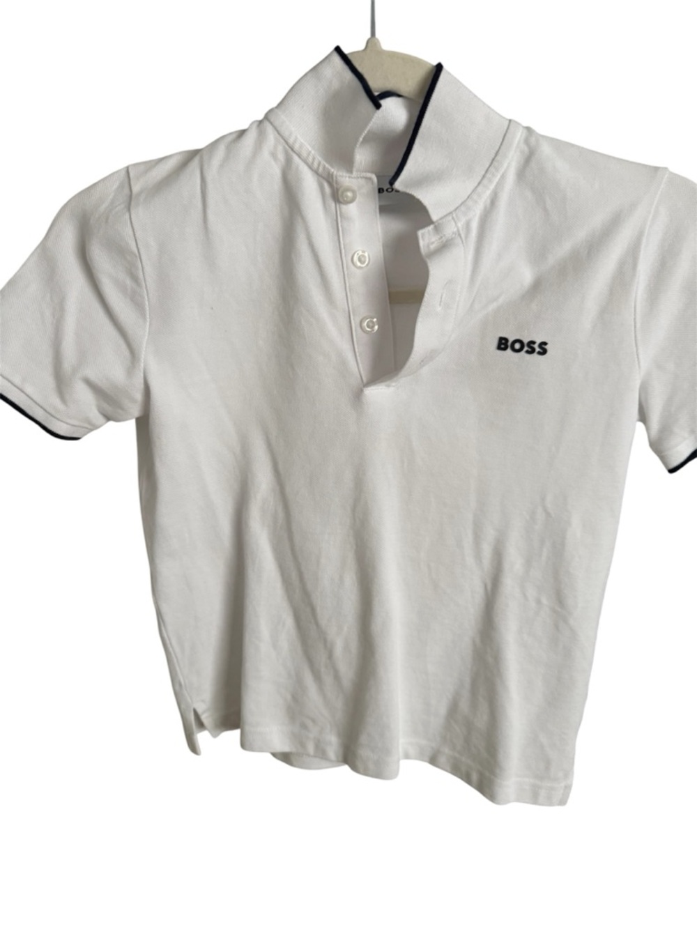Boss White Polo Shirt with Black Trim - Picture 4 of 7